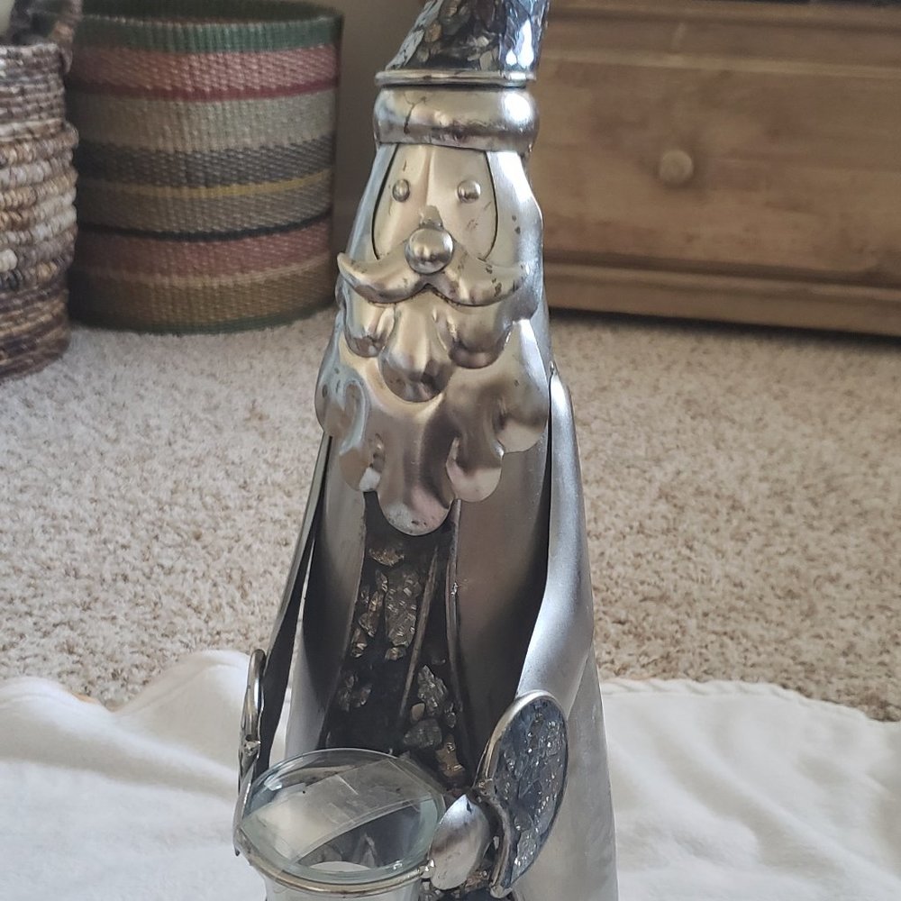 Silver Mosaic Santa Tealight Candle Holder Decor